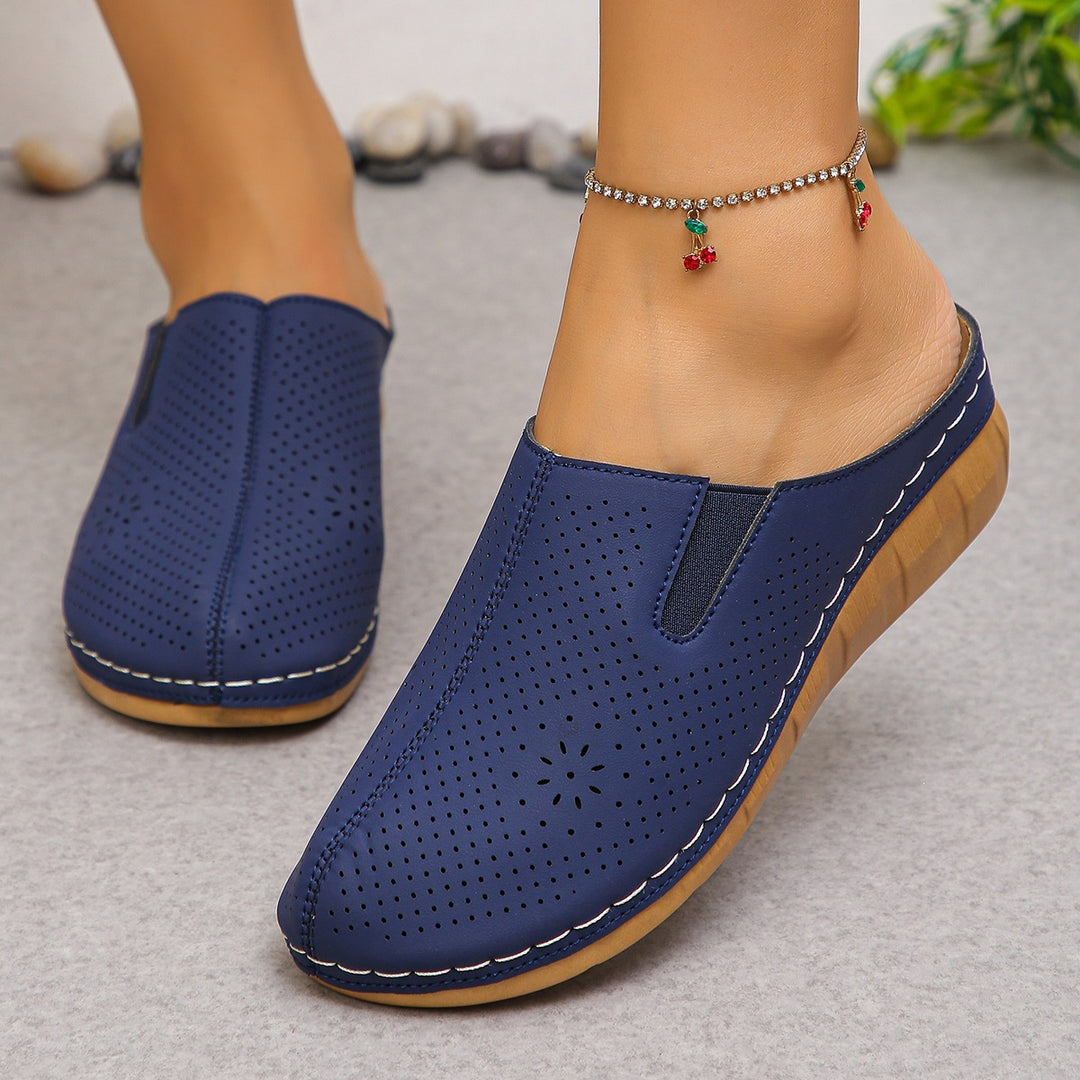 Damen Komfortable Clogs mit atmungsaktivem Leder-Obermaterial und elegantem Holz-Detail R&B