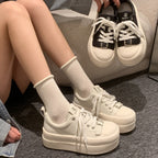 Damen modische Plattform-Sneaker mit elastischem Schnürsystem und robustem Sohlenprofil R&B