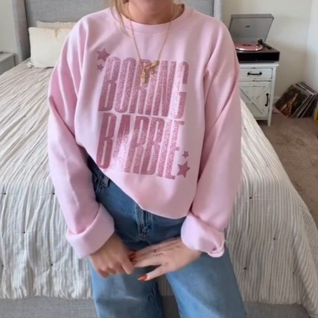 Damen nan glitzerndes Rundhals-Sweatshirt mit Statement-Print und angerauter Innenseite R&B