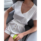 Damen Bequemes Loungewear-Set aus Baumwolle mit V-Ausschnitt R&B