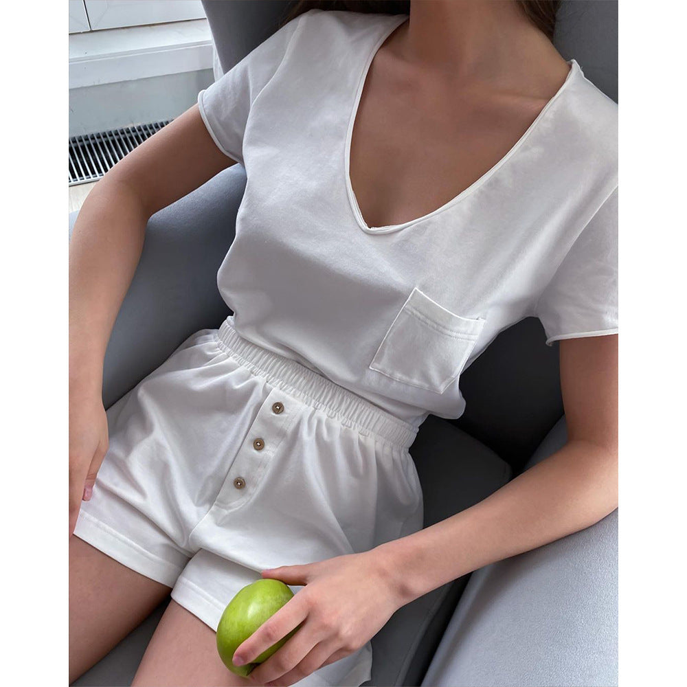 Damen Bequemes Loungewear-Set aus Baumwolle mit V-Ausschnitt R&B