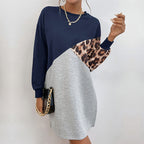 Damen lässiges Sweatshirtkleid mit modischem Tiermuster und asymmetrischem Design