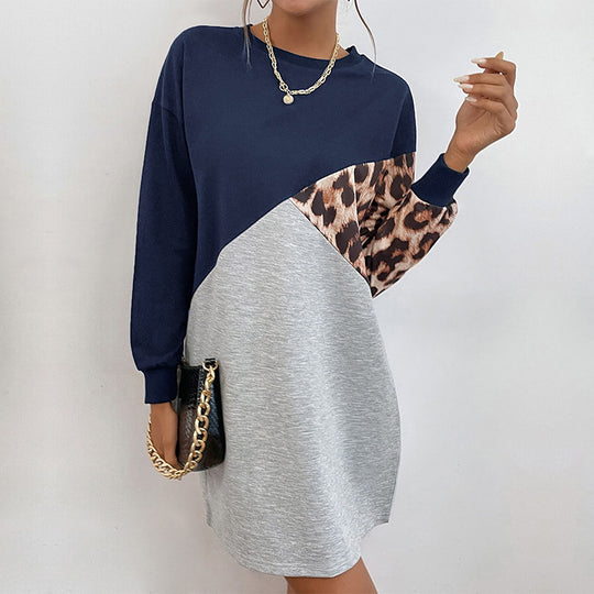 Damen lässiges Sweatshirtkleid mit modischem Tiermuster und asymmetrischem Design R&B