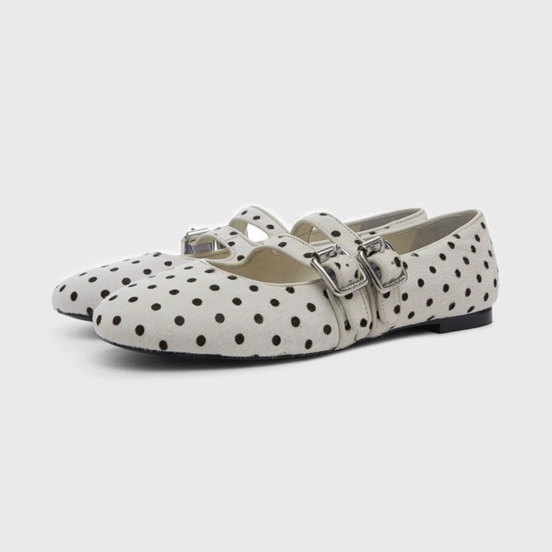 Damen Ballerinas mit modischem Punktedesign und verstellbaren Schnallen R&B
