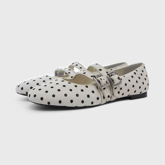 Damen Ballerinas mit modischem Punktedesign und verstellbaren Schnallen R&B