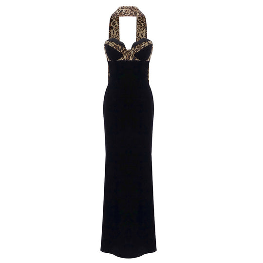 Damen Abendkleid mit Leoparden-Ausschnitt und figurbetontem Schnitt R&B