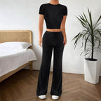 Damen Lässiges Crop-Top und Taillierte Lounge-Hosen Set