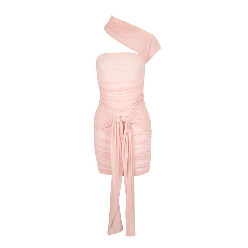 Damen Mini-Raffkleid mit asymmetrischem Schnitt und dekorativen Drapierungen R&B