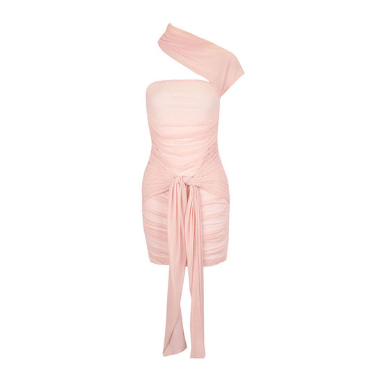 Damen Mini-Raffkleid mit asymmetrischem Schnitt und dekorativen Drapierungen R&B