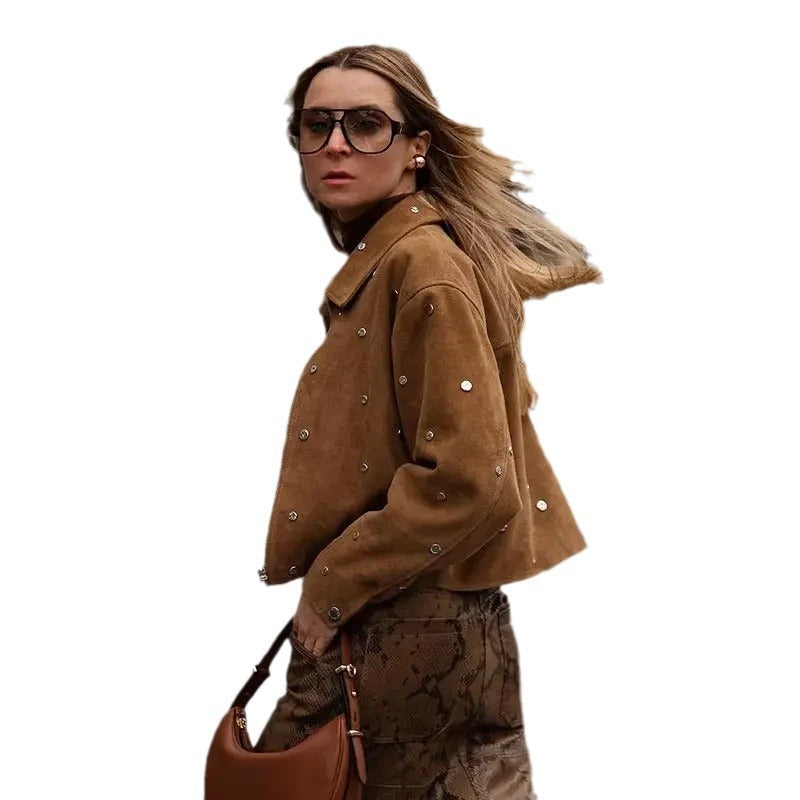 Damen modische Kurzjacke aus strukturiertem Material mit Perlenapplikationen R&B