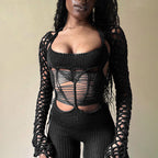 Damen Trendiger Strickanzug mit tiefem V-Ausschnitt und cut-out Design R&B