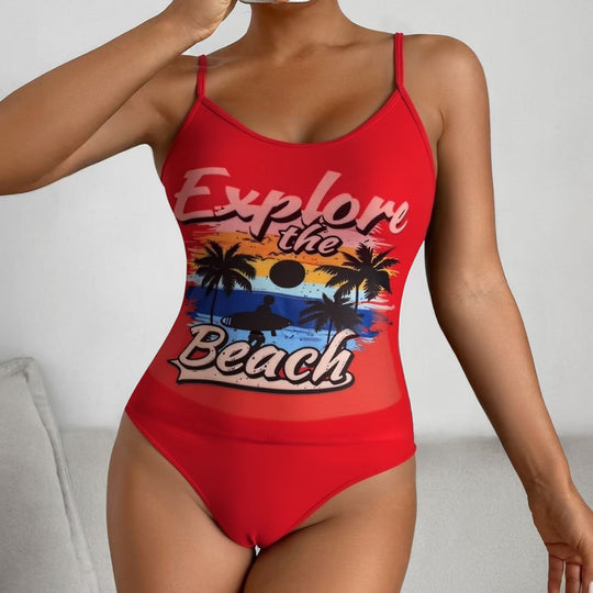 Damen Tankini-Set mit sportlichem Grafikdesign und hoch tailliertem Höschen R&B