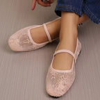 Damen Ballerinas mit filigranem Stickmuster und elastischem Riemen R&B