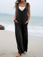 Damen Weit geschnittene Sommer-Jumpsuit mit praktischen Taschen und V-Ausschnitt R&B