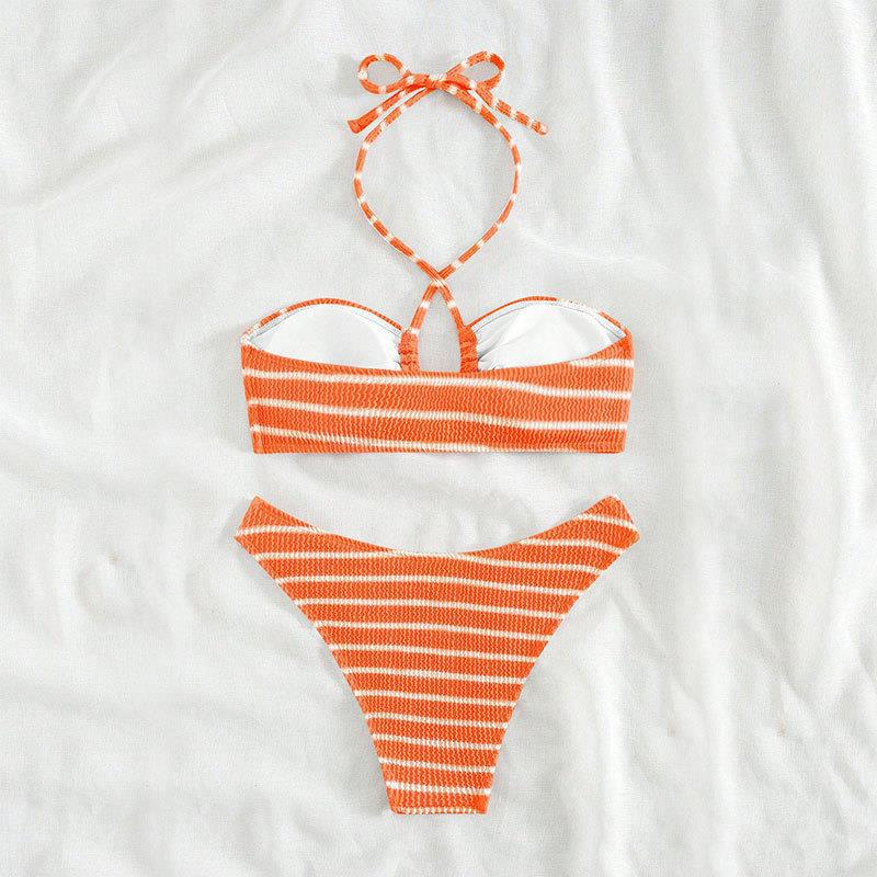 Damen Bandeau-Bikini mit zeitlosem Streifenmuster und eleganter Schnürung R&B
