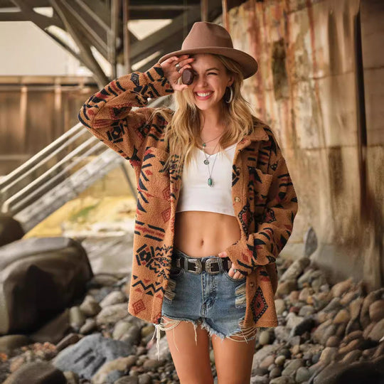 R&B | Retro Plüschjacke mit Reverskragen