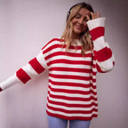 Damen lässiger Streifenpullover mit weitem Schnitt und gemütlichem Material R&B