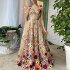 Damen Blumengesticktes Tüllkleid mit Taillengürtel und A-Linien-Silhouette R&B
