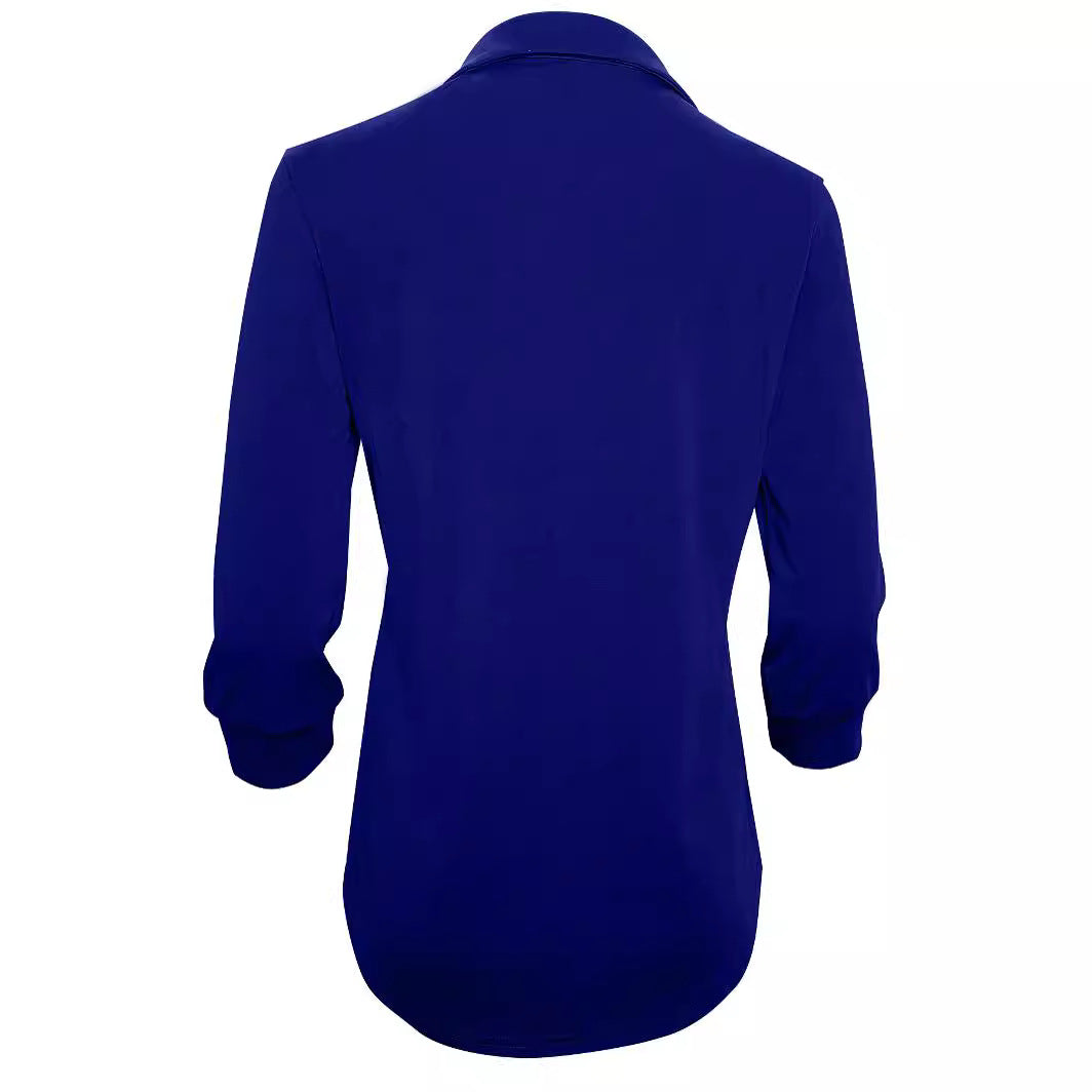 Damen Langarm Bluse mit elegantem V-Ausschnitt und dekorativen Falten R&B