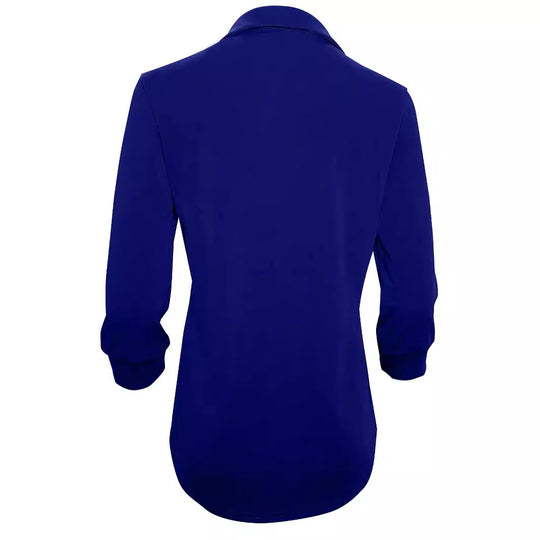 Damen Langarm Bluse mit elegantem V-Ausschnitt und dekorativen Falten R&B