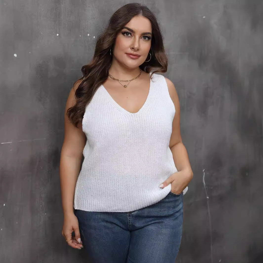 Damen luftiges Stricktop mit V-Ausschnitt R&B