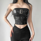 Damen Couture Oberteil aus Leder mit dekorativen Schnallen und Ösen R&B