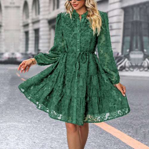 Damen Kleid im romantischen Boho-Stil mit Knopfverschluss und Bindegürtel R&B