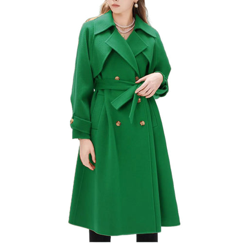 Damen gefütterter Trenchcoat mit großem Revers und Taillengürtel R&B