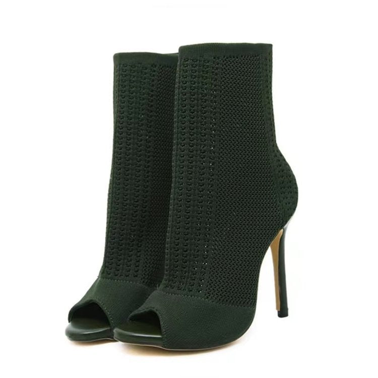 Damen Peep-Toe Stiefeletten aus atmungsaktivem Strickmaterial R&B