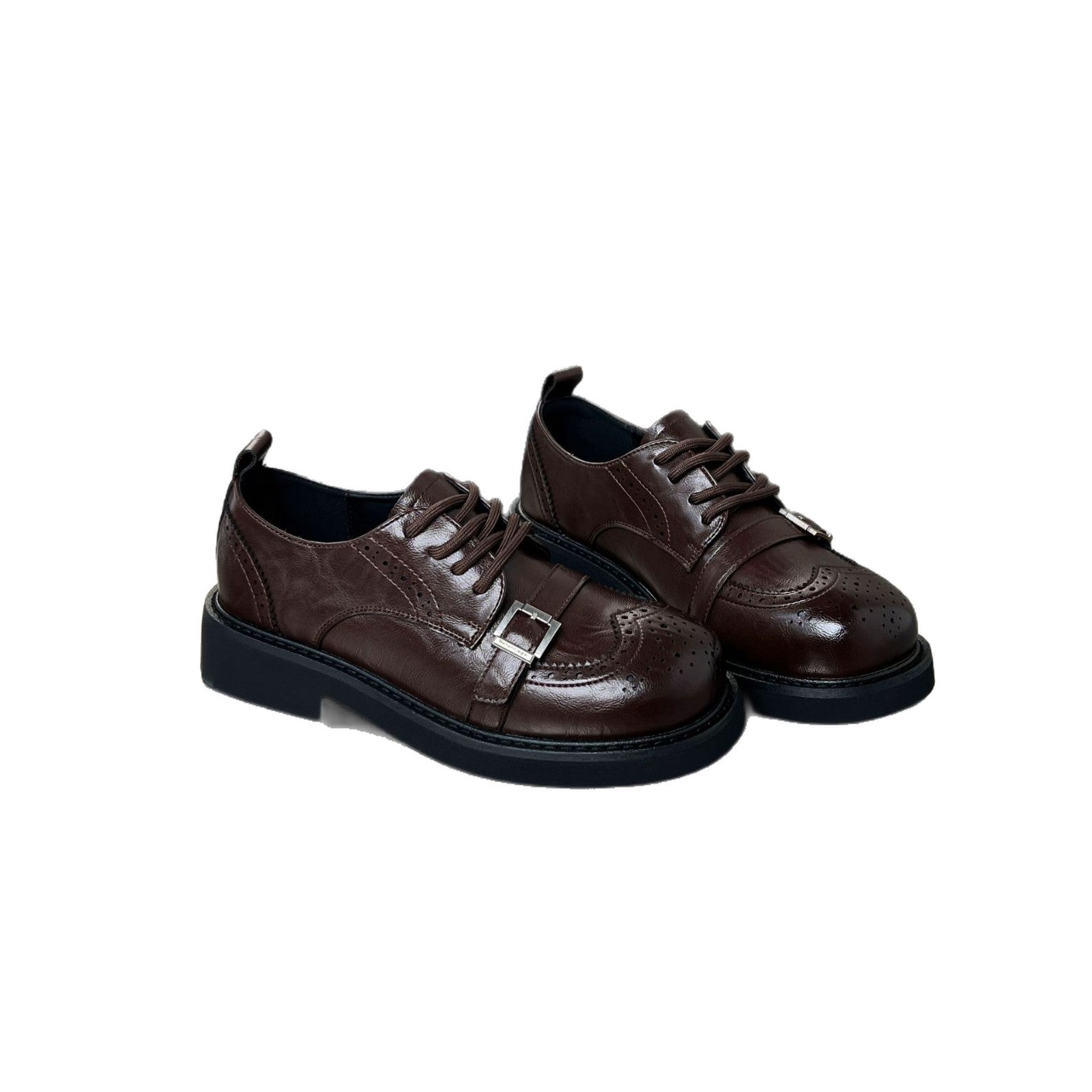 Damen Elegante Schnürschuhe mit modischen Schnallen und robuster Sohle R&B