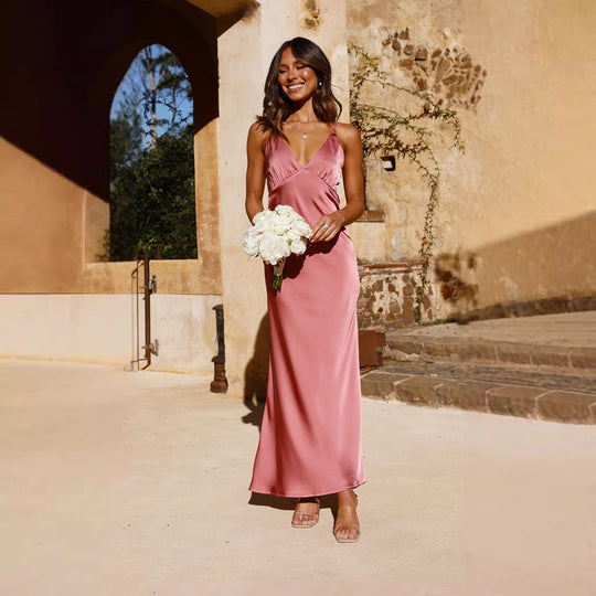 Damen Elegantes und Figurbetontes Abendkleid mit Tiefem V-Ausschnitt und Schmalem Schnitt R&B
