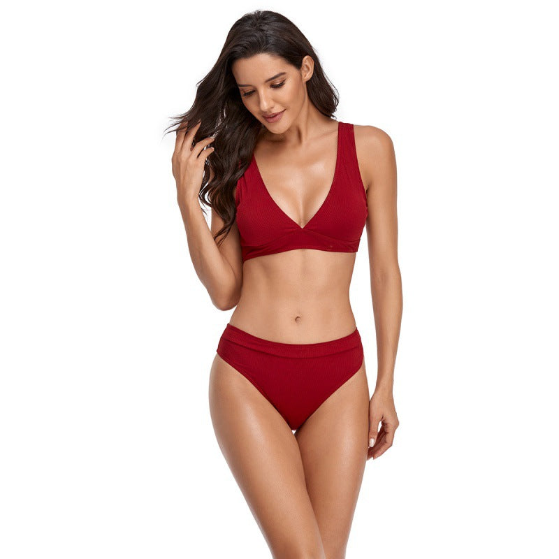 Damen Bikini-Set mit sportlichem V-Ausschnitt und hohem Taillenslip R&B