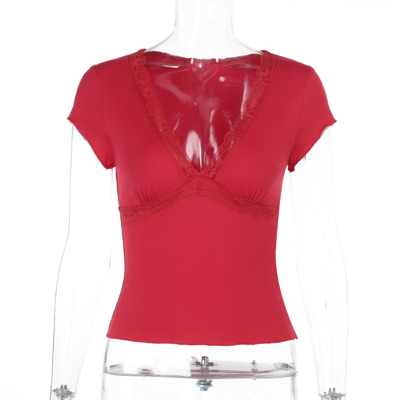 Damen Elegantes Oberteil mit Spitzen- und Drapierungselementen R&B