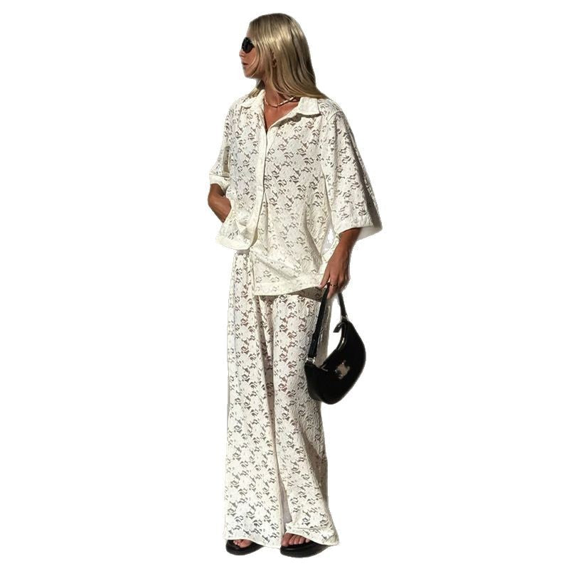 Damen oversized Hemdblusen-Set mit floralen Details R&B