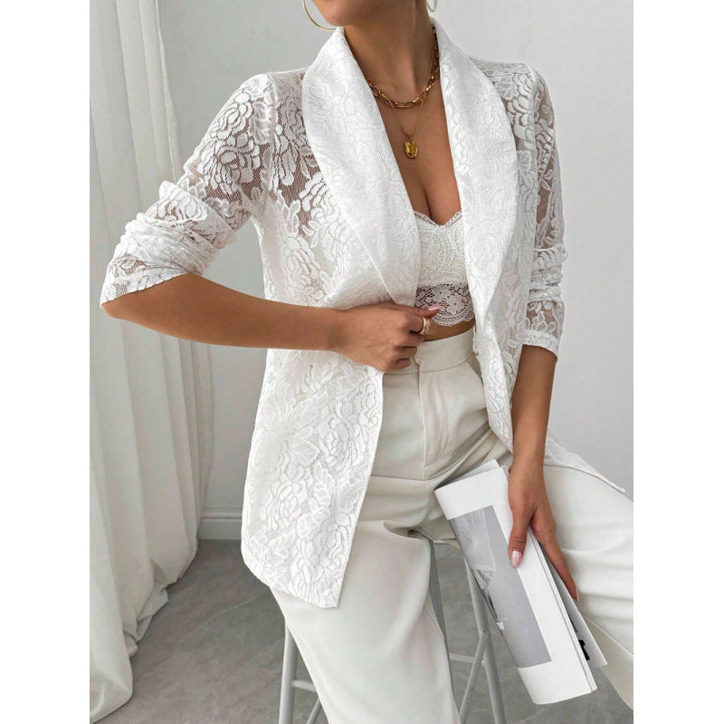Damen Spitzenblazer mit elegantem Schalkragen R&B