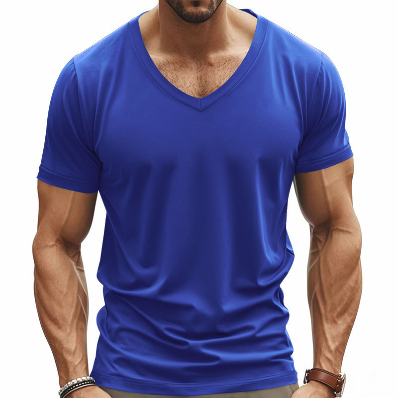 Herren nan V-Ausschnitt-T-Shirt aus Stretchbaumwolle mit ergonomischem Schulterschnitt und flachem Saum R&B