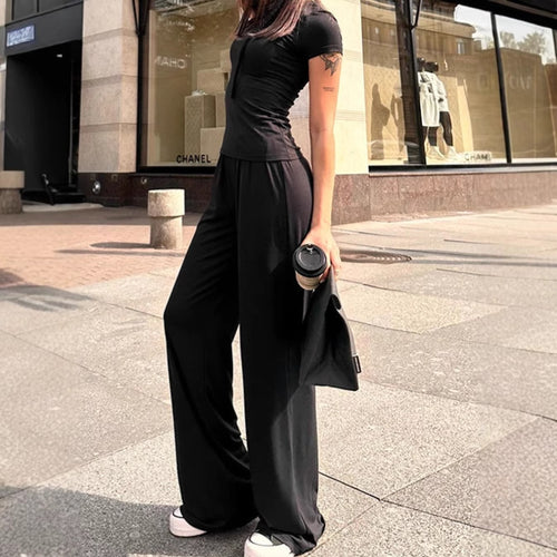 Damen Modisches Langarm-Crop-Top und lange Hose Set R&B