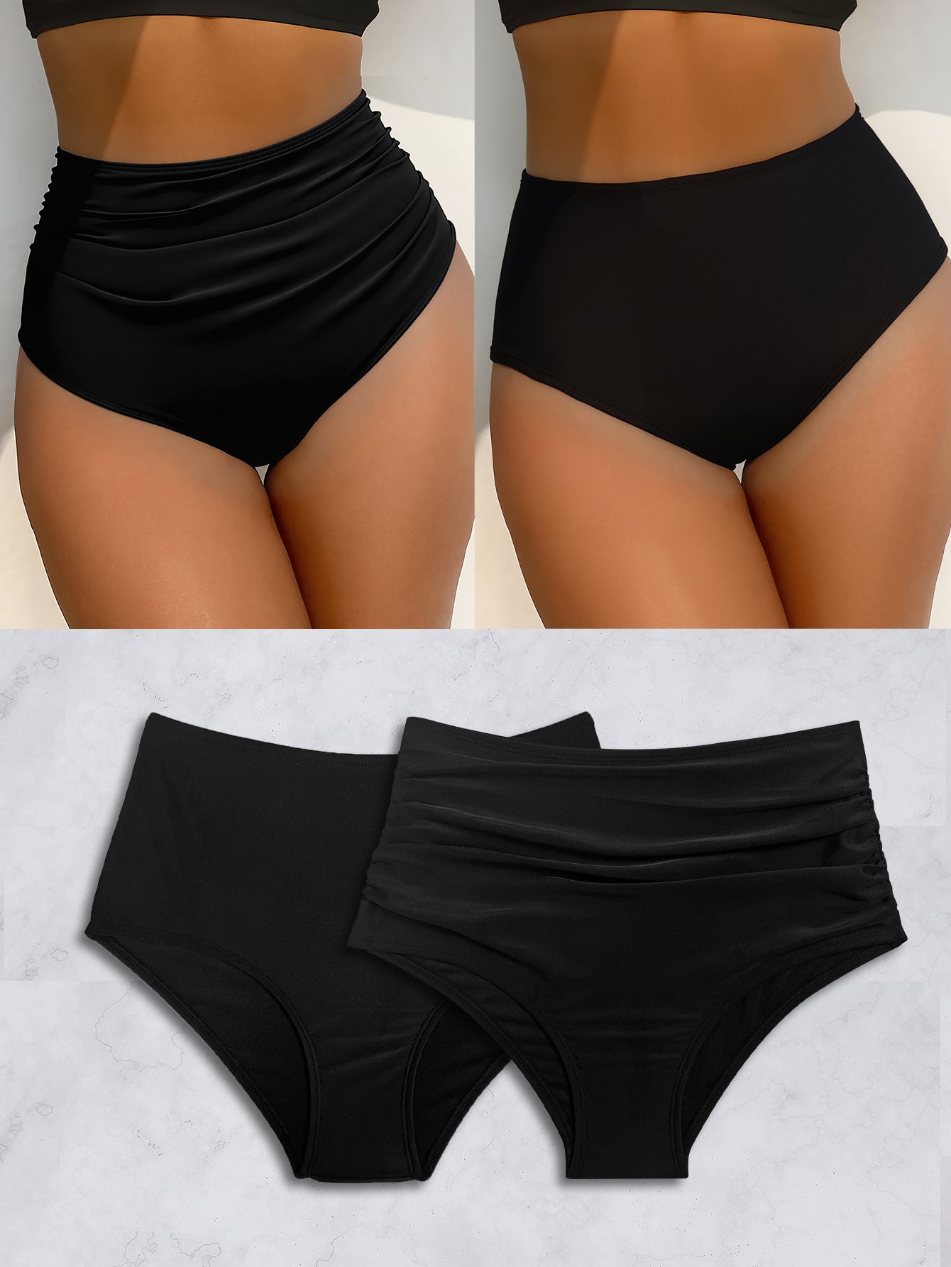 Damen Hochtaillierte Bikini-Hose mit vielseitigem Raffungselement und figurformendem Schnitt R&B