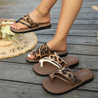 Damen Trendige Zehentrenner-Sandalen mit Leopardenmuster R&B