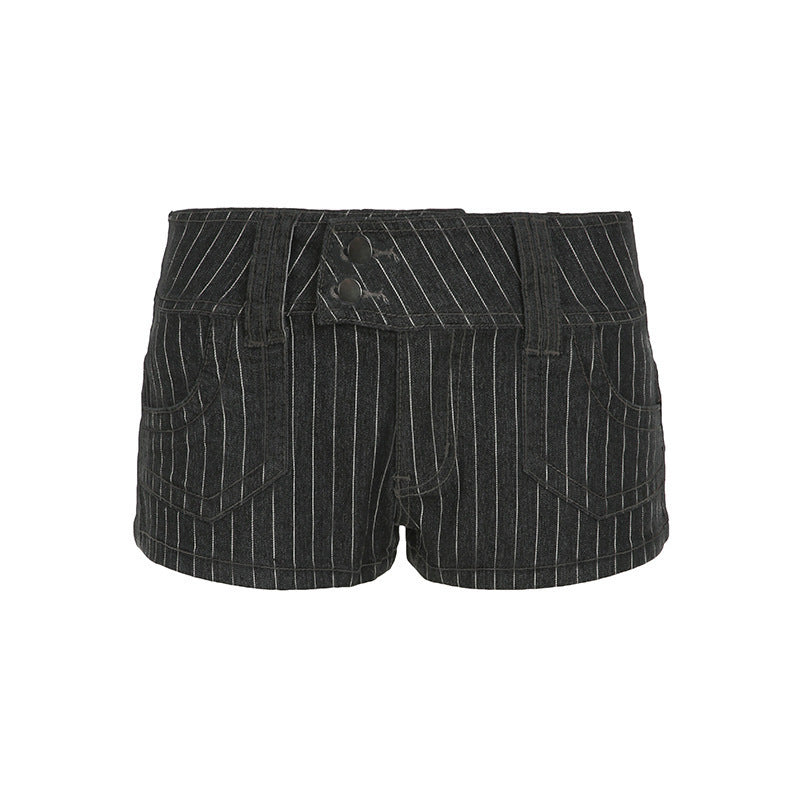 Damen Designer Denim-Shorts mit Streifenmuster und taillierter Passform R&B