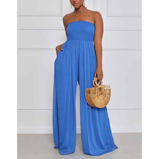 Damen eleganter Jumpsuit mit schulterfreiem Design und elastischem Oberteil R&B