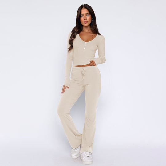 Damen Set aus bequemem Langarm-Top und lässiger Hose R&B
