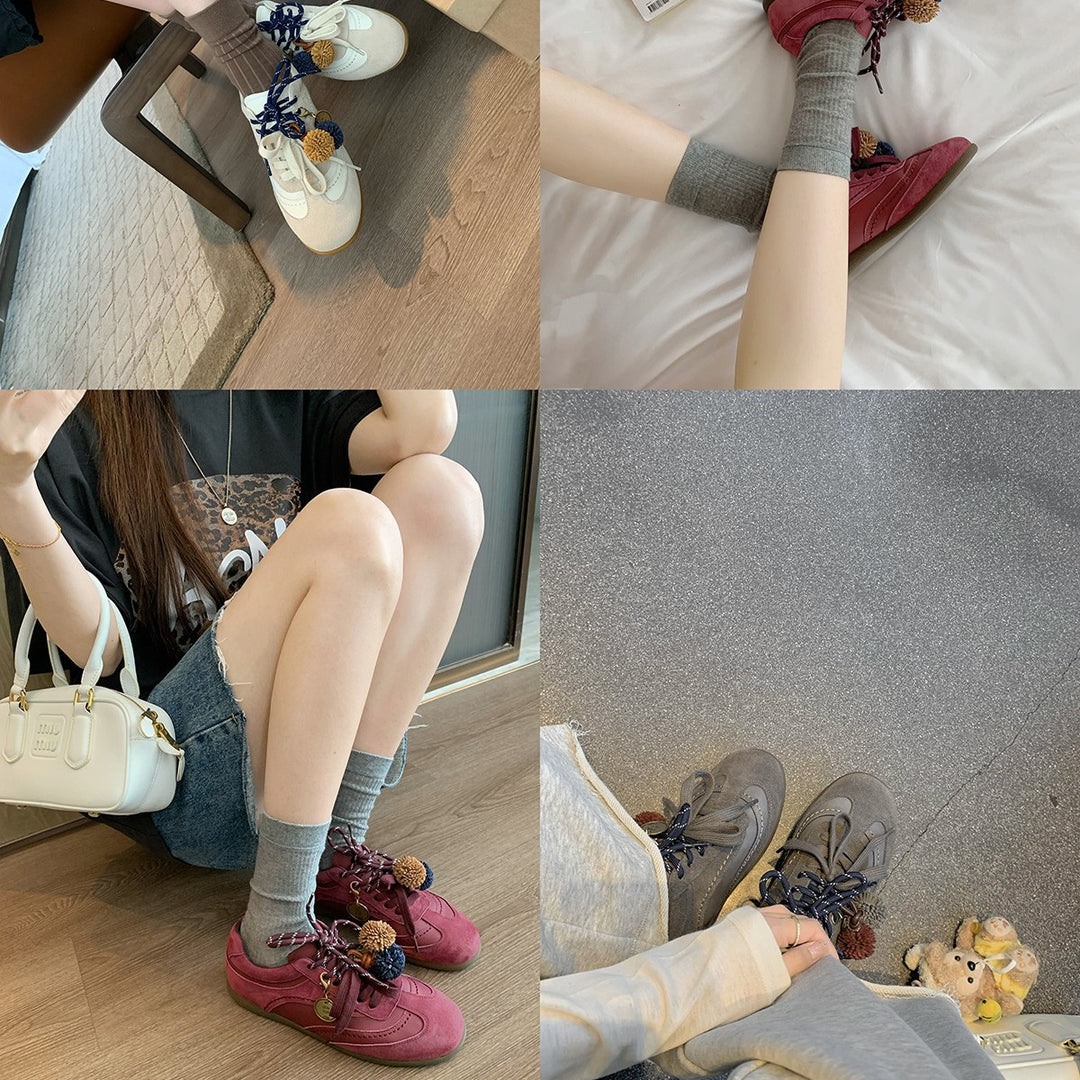 Damen modische Freizeit-Sneaker mit dekorativen Pompons und innovativem Schnürsystem R&B