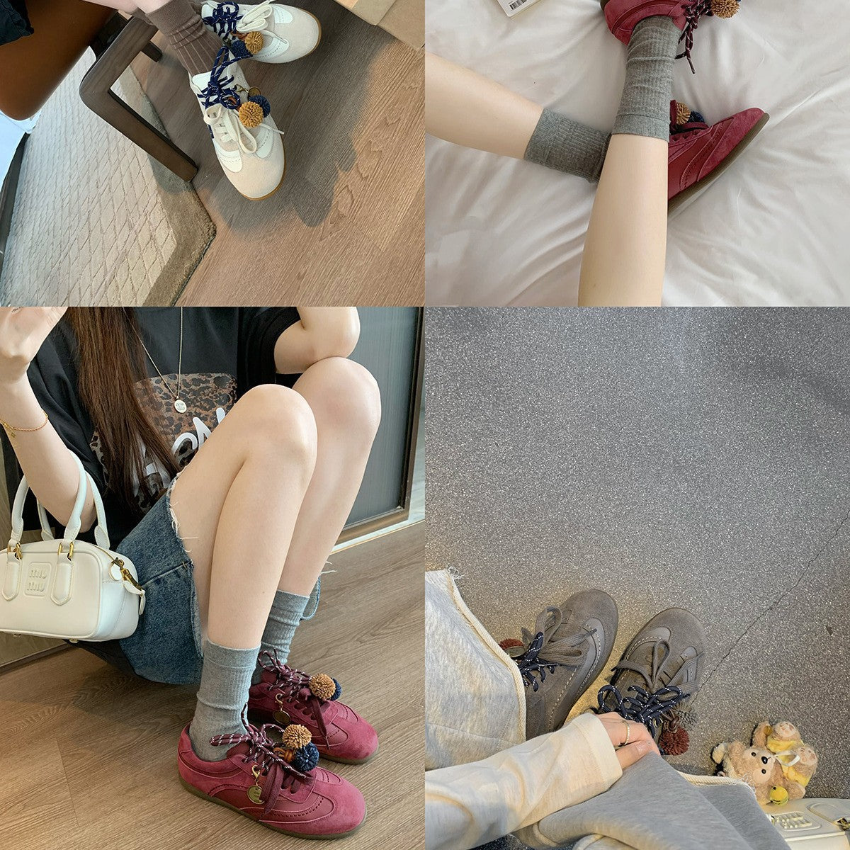 Damen modische Freizeit-Sneaker mit dekorativen Pompons und innovativem Schnürsystem R&B