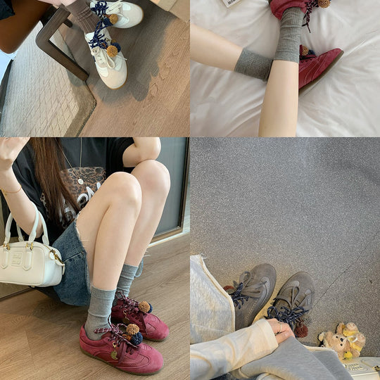 Damen modische Freizeit-Sneaker mit dekorativen Pompons und innovativem Schnürsystem R&B
