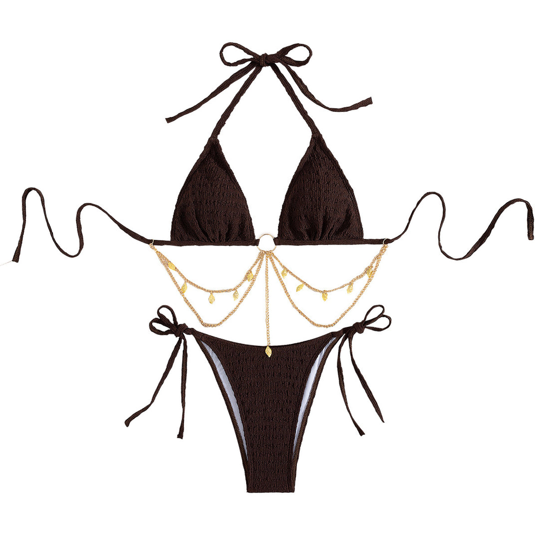 Damen Triangel-Bikini mit goldenen Kettenverzierungen R&B