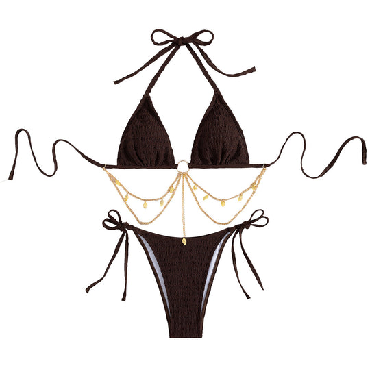 Damen Triangel-Bikini mit goldenen Kettenverzierungen R&B