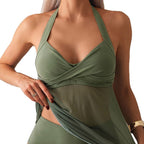 Damen Tankini mit elegantem Wickeldesign und atmungsaktiver Stoffkombination