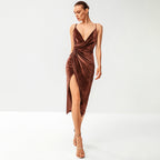 Damen Elegantes Wickelkleid mit hohem Beinschlitz und Spaghettiträgern R&B