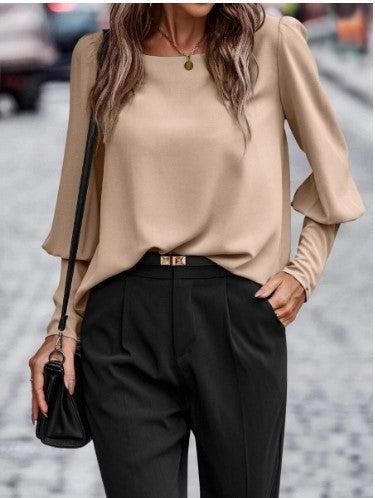 Damen elegante Bluse mit puffärmeligen Details und strukturiertem Stoff R&B
